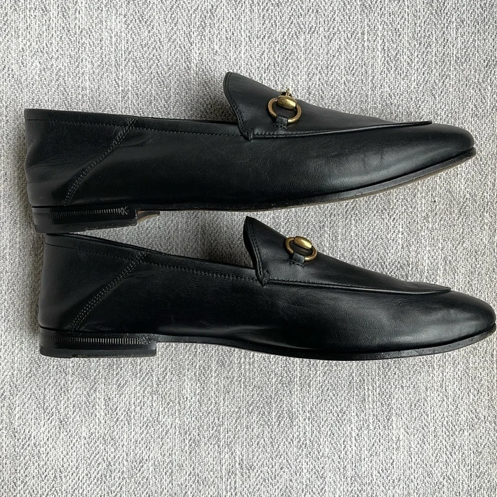 Gucci Brixton Black Leather Goldtone Horsebit Hardware Foldable Loafer Mule - Picture 7 of 15